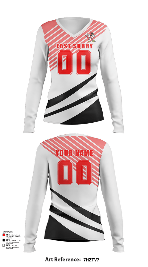 Womens Long Sleeve Vneck Shirt, East Surry High School Volleyball, Women's Volleyball, Teamtime, Team time, sublimation, custom sports apparel, team uniforms, spirit wear, spiritwear, sports uniforms, custom shirts, team store, custom team store, fundraiser sports, apparel fundraiser