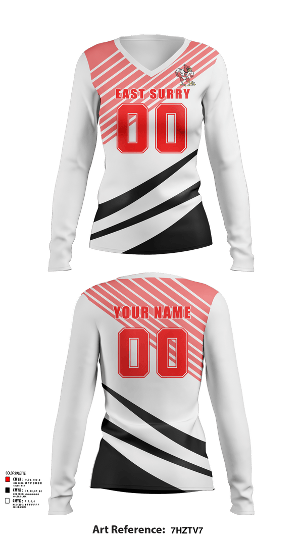 Womens Long Sleeve Vneck Shirt, East Surry High School Volleyball, Women's Volleyball, Teamtime, Team time, sublimation, custom sports apparel, team uniforms, spirit wear, spiritwear, sports uniforms, custom shirts, team store, custom team store, fundraiser sports, apparel fundraiser