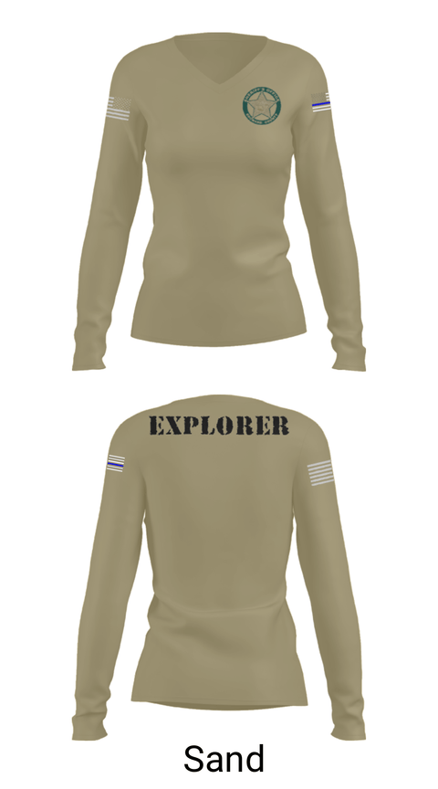 Women's Long Sleeve Vneck Shirt, BSO Explorers, Police, Teamtime, Team time, sublimation, custom sports apparel, team uniforms, spirit wear, spiritwear, sports uniforms, custom shirts, team store, custom team store, fundraiser sports, apparel fundraiser