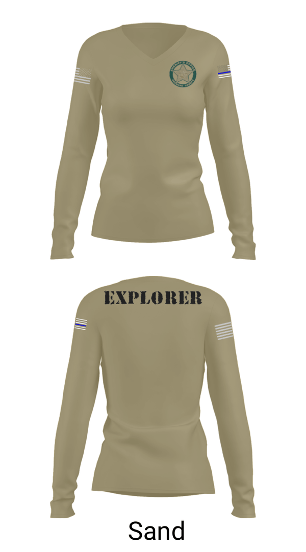 Women's Long Sleeve Vneck Shirt, BSO Explorers, Police, Teamtime, Team time, sublimation, custom sports apparel, team uniforms, spirit wear, spiritwear, sports uniforms, custom shirts, team store, custom team store, fundraiser sports, apparel fundraiser