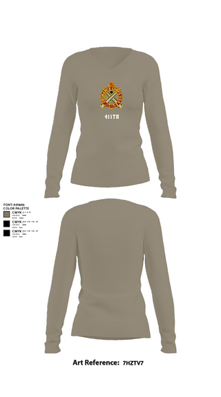 Womens Long Sleeve Vneck Shirt, 411TH, Army, Teamtime, Team time, sublimation, custom sports apparel, team uniforms, spirit wear, spiritwear, sports uniforms, custom shirts, team store, custom team store, fundraiser sports, apparel fundraiser
