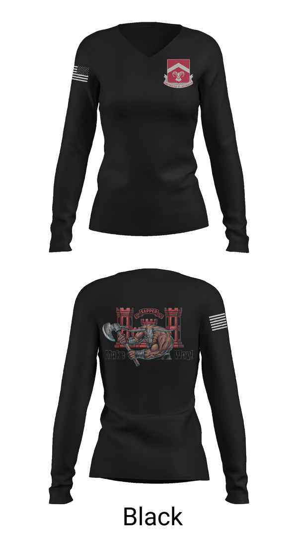 Womens Long Sleeve Vneck Shirt 1, 937th CEC-A, 40th BEB, Army, Teamtime, Team time, sublimation, custom sports apparel, team uniforms, spirit wear, spiritwear, sports uniforms, custom shirts, team store, custom team store, fundraiser sports, apparel fundraiser