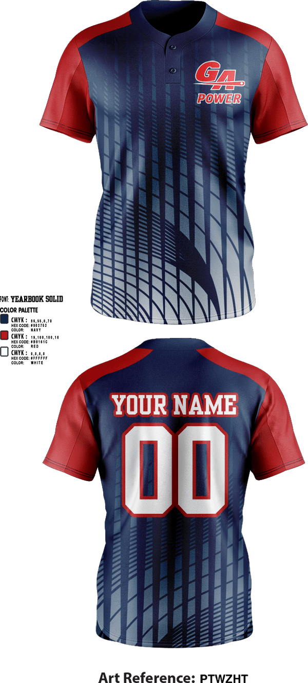 Two Button Softball Jersey, GA Power Rhoades 12u and 16u, Softball, Teamtime, Team time, sublimation, custom sports apparel, team uniforms, spirit wear, spiritwear, sports uniforms, custom shirts, team store, custom team store, fundraiser sports, apparel fundraiser