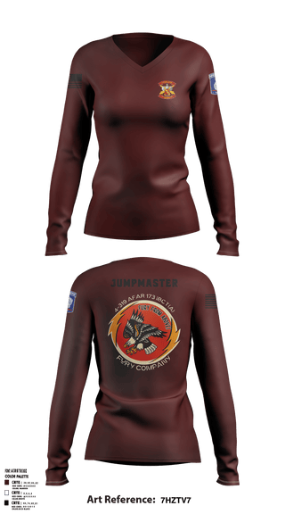 Womens Long Sleeve Vneck Shirt, FCO 4-319 AFAR, 173 IBCT(A), Army, Teamtime, Team time, sublimation, custom sports apparel, team uniforms, spirit wear, spiritwear, sports uniforms, custom shirts, team store, custom team store, fundraiser sports, apparel fundraiser