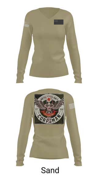 Womens Long Sleeve Vneck Shirt, Hospital Corpsman, , Teamtime, Team time, sublimation, custom sports apparel, team uniforms, spirit wear, spiritwear, sports uniforms, custom shirts, team store, custom team store, fundraiser sports, apparel fundraiser