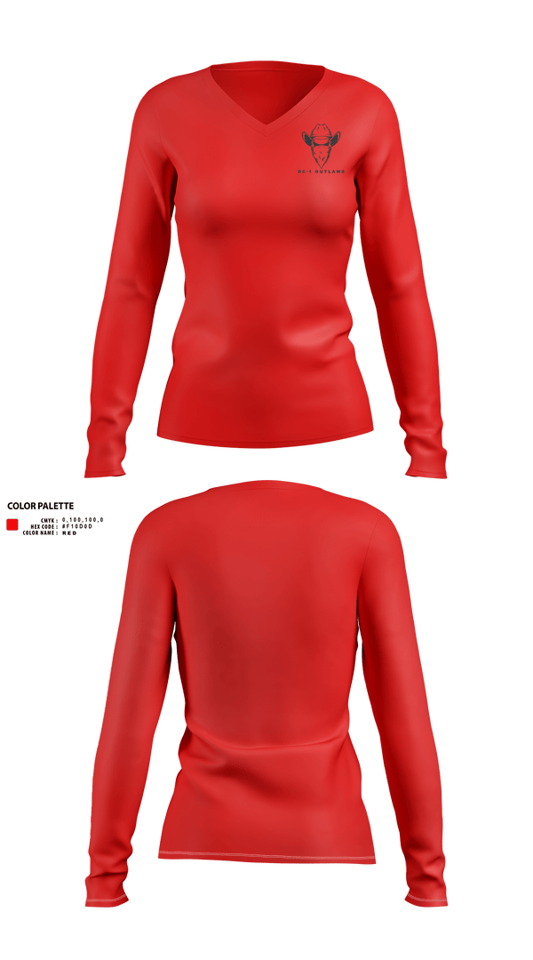 Womens Long Sleeve Vneck Shirt, DC-1 Outlaws, , Teamtime, Team time, sublimation, custom sports apparel, team uniforms, spirit wear, spiritwear, sports uniforms, custom shirts, team store, custom team store, fundraiser sports, apparel fundraiser