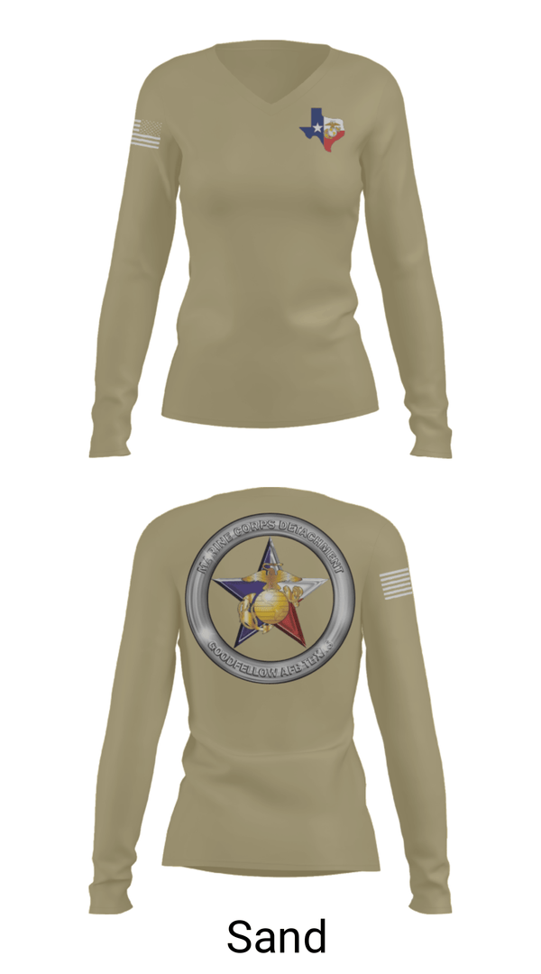 Womens Long Sleeve Vneck Shirt, Goodfellow AFB MCD, Marines, Teamtime, Team time, sublimation, custom sports apparel, team uniforms, spirit wear, spiritwear, sports uniforms, custom shirts, team store, custom team store, fundraiser sports, apparel fundraiser