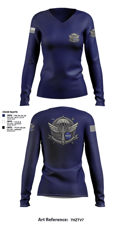 NASA PARACHUTE RIGGERS 96987391 Women's Long Sleeve V-neck Shirt - 1