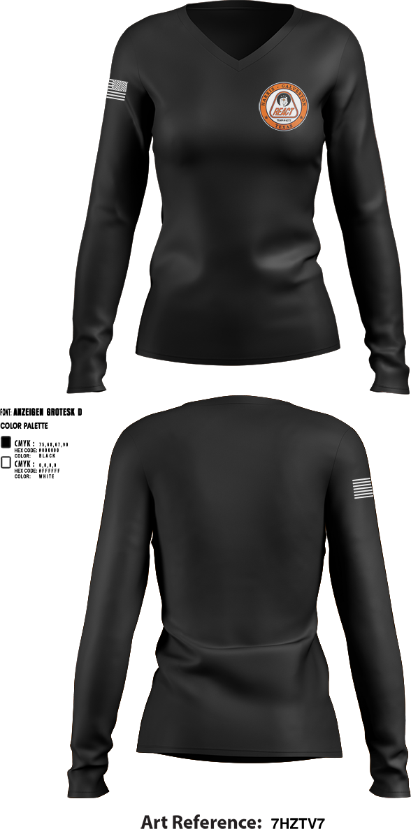 Womens Long Sleeve Vneck Shirt, Harris/Galveston County REACT, , Teamtime, Team time, sublimation, custom sports apparel, team uniforms, spirit wear, spiritwear, sports uniforms, custom shirts, team store, custom team store, fundraiser sports, apparel fundraiser