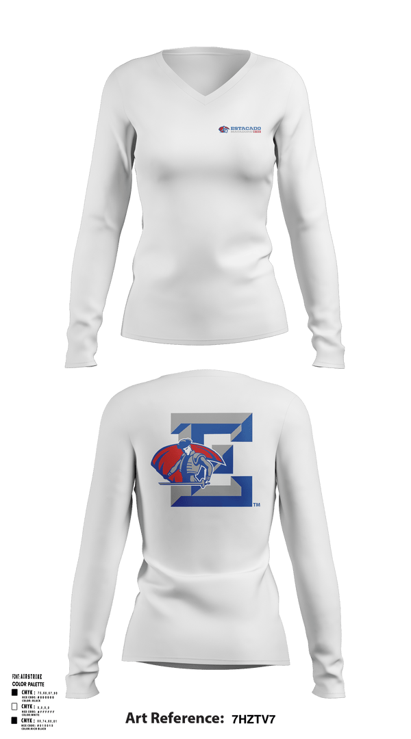 Womens Long Sleeve Vneck Shirt, Estacado High School Cheer, Cheer, Teamtime, Team time, sublimation, custom sports apparel, team uniforms, spirit wear, spiritwear, sports uniforms, custom shirts, team store, custom team store, fundraiser sports, apparel fundraiser