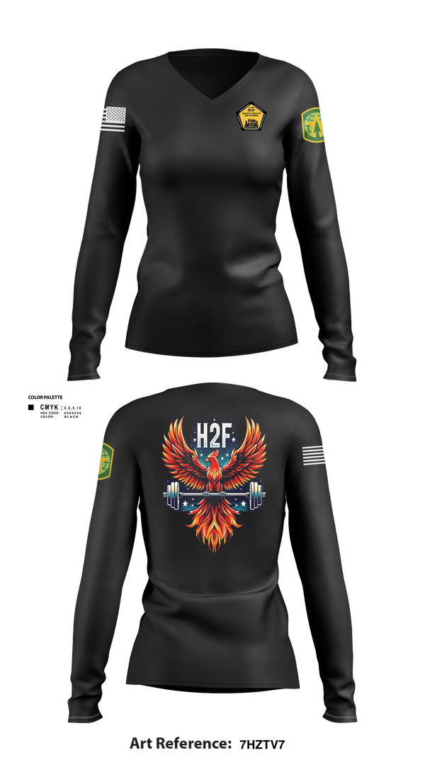 Womens Long Sleeve Vneck Shirt 1, Phoenix H2F, Army, Teamtime, Team time, sublimation, custom sports apparel, team uniforms, spirit wear, spiritwear, sports uniforms, custom shirts, team store, custom team store, fundraiser sports, apparel fundraiser