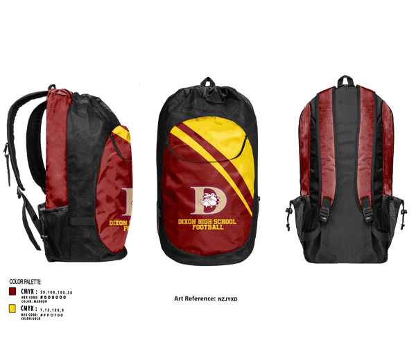 Gear Bag, Dixon High School Football, Football, Teamtime, Team time, sublimation, custom sports apparel, team uniforms, spirit wear, spiritwear, sports uniforms, custom shirts, team store, custom team store, fundraiser sports, apparel fundraiser