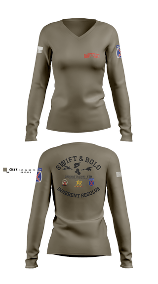 Womens Long Sleeve Vneck Shirt, Bravo bulls3-6 fa, Army, Teamtime, Team time, sublimation, custom sports apparel, team uniforms, spirit wear, spiritwear, sports uniforms, custom shirts, team store, custom team store, fundraiser sports, apparel fundraiser