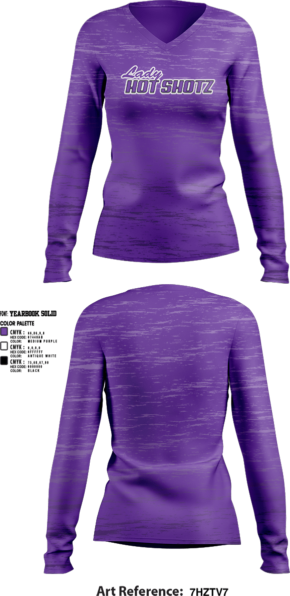 Womens Long Sleeve Vneck Shirt 1, Lady Hot Shotz, Women's Basketball, Teamtime, Team time, sublimation, custom sports apparel, team uniforms, spirit wear, spiritwear, sports uniforms, custom shirts, team store, custom team store, fundraiser sports, apparel fundraiser