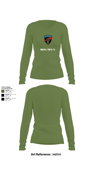 Womens Long Sleeve Vneck Shirt, Bravo 1/78th FA, Army, Teamtime, Team time, sublimation, custom sports apparel, team uniforms, spirit wear, spiritwear, sports uniforms, custom shirts, team store, custom team store, fundraiser sports, apparel fundraiser