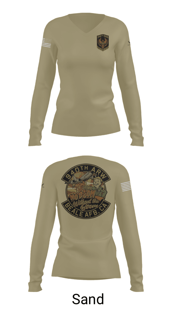 Women's Long Sleeve Vneck Shirt, 940 Air Refueling Wing, , Teamtime, Team time, sublimation, custom sports apparel, team uniforms, spirit wear, spiritwear, sports uniforms, custom shirts, team store, custom team store, fundraiser sports, apparel fundraiser