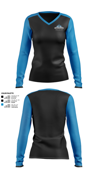 Womens Long Sleeve Vneck Shirt, Mg roofing, , Teamtime, Team time, sublimation, custom sports apparel, team uniforms, spirit wear, spiritwear, sports uniforms, custom shirts, team store, custom team store, fundraiser sports, apparel fundraiser