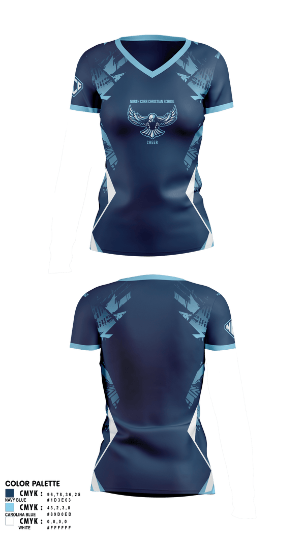 Womens Short Sleeve Vneck Shirt, North Cobb Christian School Cheer, Cheer, Teamtime, Team time, sublimation, custom sports apparel, team uniforms, spirit wear, spiritwear, sports uniforms, custom shirts, team store, custom team store, fundraiser sports, apparel fundraiser