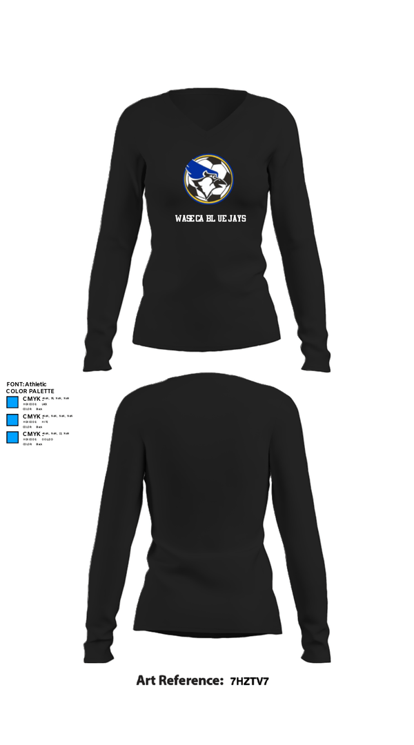 Women's Long Sleeve Vneck Shirt, waseca bluejays, Men's Soccer, Teamtime, Team time, sublimation, custom sports apparel, team uniforms, spirit wear, spiritwear, sports uniforms, custom shirts, team store, custom team store, fundraiser sports, apparel fundraiser