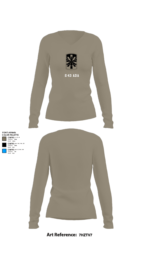 Womens Long Sleeve Vneck Shirt, 2/43 ADA, Army, Teamtime, Team time, sublimation, custom sports apparel, team uniforms, spirit wear, spiritwear, sports uniforms, custom shirts, team store, custom team store, fundraiser sports, apparel fundraiser