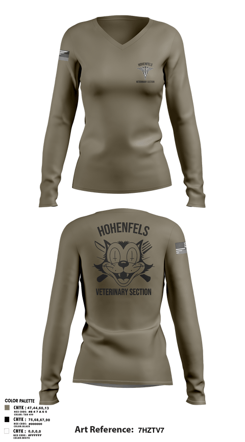 Womens Long Sleeve Vneck Shirt 1, Hohenfels VTFHohenfels Veterinary Section, Army, Teamtime, Team time, sublimation, custom sports apparel, team uniforms, spirit wear, spiritwear, sports uniforms, custom shirts, team store, custom team store, fundraiser sports, apparel fundraiser