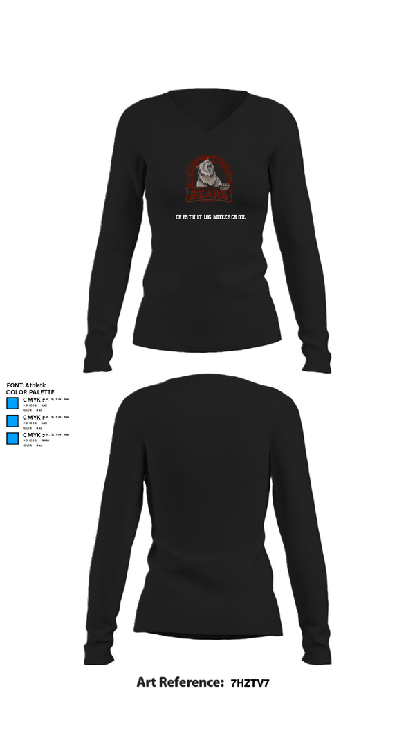 Women's Long Sleeve Vneck Shirt, Chestnut Log Middle School, , Teamtime, Team time, sublimation, custom sports apparel, team uniforms, spirit wear, spiritwear, sports uniforms, custom shirts, team store, custom team store, fundraiser sports, apparel fundraiser