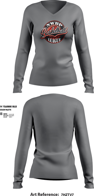 Womens Long Sleeve Vneck Shirt, North West Bergen Passaic Basketball League, Men's Basketball, Teamtime, Team time, sublimation, custom sports apparel, team uniforms, spirit wear, spiritwear, sports uniforms, custom shirts, team store, custom team store, fundraiser sports, apparel fundraiser