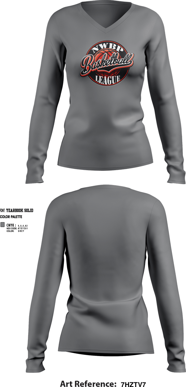 Womens Long Sleeve Vneck Shirt, North West Bergen Passaic Basketball League, Men's Basketball, Teamtime, Team time, sublimation, custom sports apparel, team uniforms, spirit wear, spiritwear, sports uniforms, custom shirts, team store, custom team store, fundraiser sports, apparel fundraiser