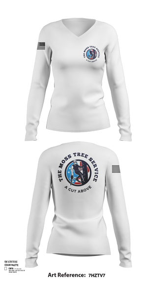 Womens Long Sleeve Vneck Shirt, The Moss Tree Service, , Teamtime, Team time, sublimation, custom sports apparel, team uniforms, spirit wear, spiritwear, sports uniforms, custom shirts, team store, custom team store, fundraiser sports, apparel fundraiser
