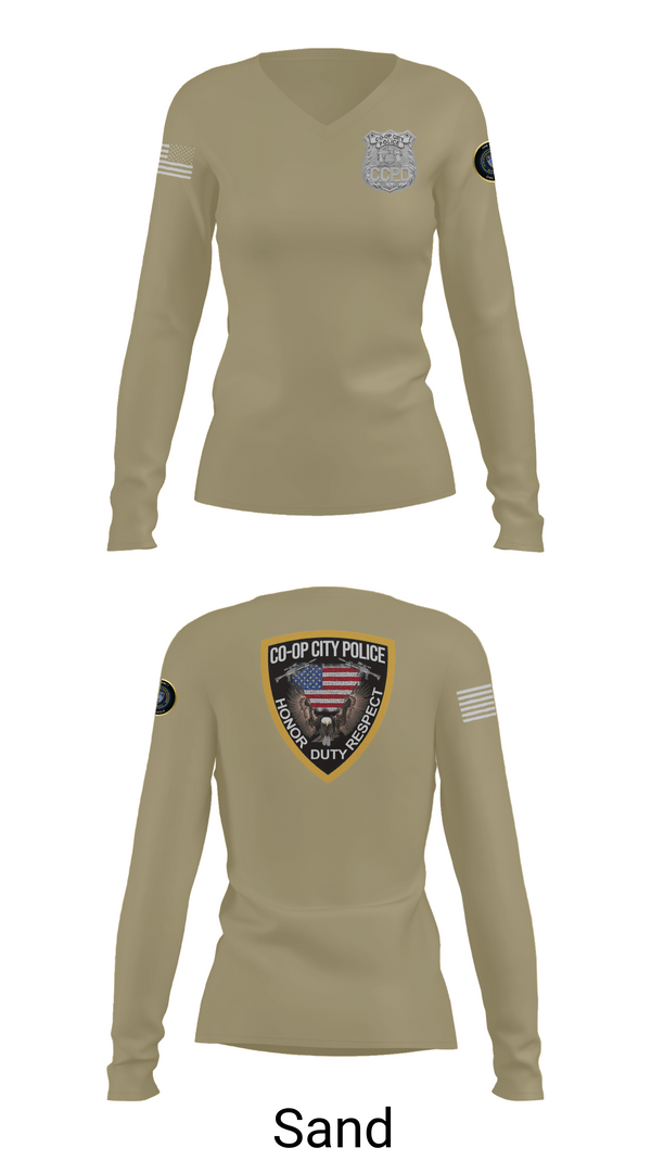 Womens Long Sleeve Vneck Shirt, Co-op City Police Department, Police, Teamtime, Team time, sublimation, custom sports apparel, team uniforms, spirit wear, spiritwear, sports uniforms, custom shirts, team store, custom team store, fundraiser sports, apparel fundraiser