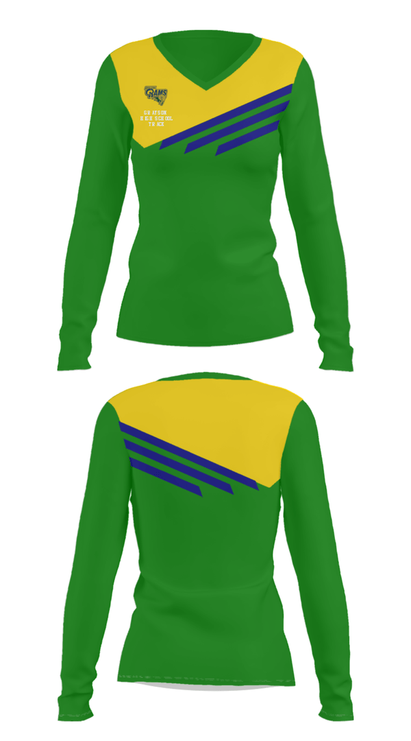 Women's Long Sleeve Vneck Shirt, Grayson High School Track, Track & Field, Teamtime, Team time, sublimation, custom sports apparel, team uniforms, spirit wear, spiritwear, sports uniforms, custom shirts, team store, custom team store, fundraiser sports, apparel fundraiser