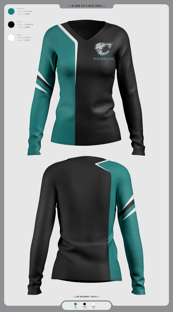 Womens Long Sleeve Vneck Shirt, Century Wrestling Club, Wrestling, Teamtime, Team time, sublimation, custom sports apparel, team uniforms, spirit wear, spiritwear, sports uniforms, custom shirts, team store, custom team store, fundraiser sports, apparel fundraiser