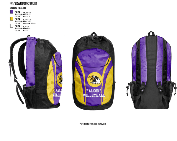 Gear Bag, Falcons Volleyball, Women's Volleyball, Teamtime, Team time, sublimation, custom sports apparel, team uniforms, spirit wear, spiritwear, sports uniforms, custom shirts, team store, custom team store, fundraiser sports, apparel fundraiser