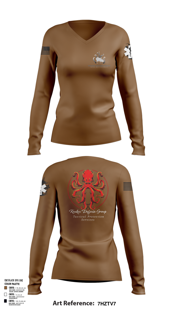 Womens Long Sleeve Vneck Shirt, Kraken Defense Group, , Teamtime, Team time, sublimation, custom sports apparel, team uniforms, spirit wear, spiritwear, sports uniforms, custom shirts, team store, custom team store, fundraiser sports, apparel fundraiser