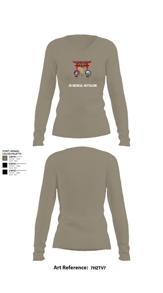 Womens Long Sleeve Vneck Shirt, 3D MEDICAL BATTALION, Marines, Teamtime, Team time, sublimation, custom sports apparel, team uniforms, spirit wear, spiritwear, sports uniforms, custom shirts, team store, custom team store, fundraiser sports, apparel fundraiser