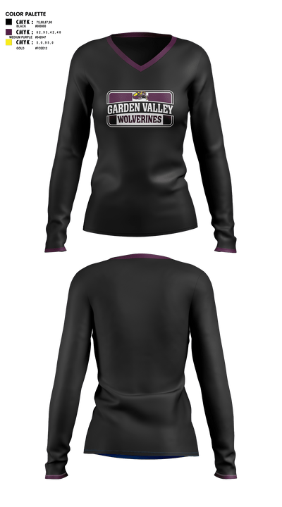 Garden Valley Wolverines 38799509 Women's Long Sleeve V-neck Shirt - 2