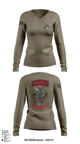 Womens Long Sleeve Vneck Shirt, Reaper SectionReaper Section (color), Army, Teamtime, Team time, sublimation, custom sports apparel, team uniforms, spirit wear, spiritwear, sports uniforms, custom shirts, team store, custom team store, fundraiser sports, apparel fundraiser