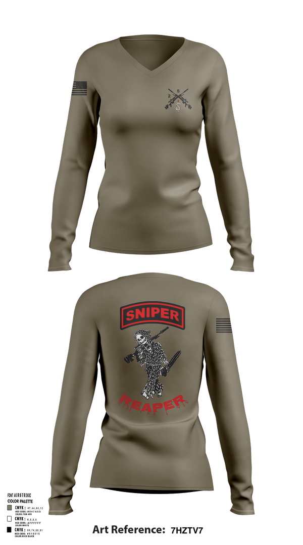 Womens Long Sleeve Vneck Shirt, Reaper SectionReaper Section (color), Army, Teamtime, Team time, sublimation, custom sports apparel, team uniforms, spirit wear, spiritwear, sports uniforms, custom shirts, team store, custom team store, fundraiser sports, apparel fundraiser