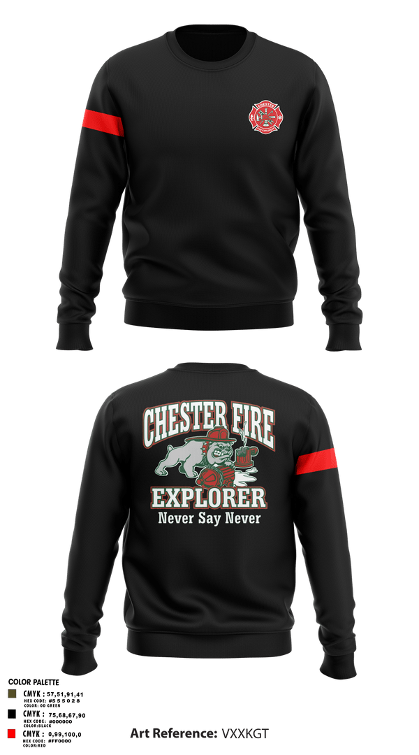 Crew Neck Sweatshirt, Chester fire explorers, Fire Department, Teamtime, Team time, sublimation, custom sports apparel, team uniforms, spirit wear, spiritwear, sports uniforms, custom shirts, team store, custom team store, fundraiser sports, apparel fundraiser