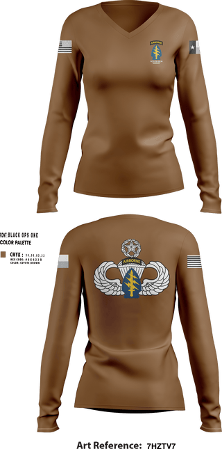 Womens Long Sleeve Vneck Shirt, 197th STSC (SO)(A), National Guard, Teamtime, Team time, sublimation, custom sports apparel, team uniforms, spirit wear, spiritwear, sports uniforms, custom shirts, team store, custom team store, fundraiser sports, apparel fundraiser