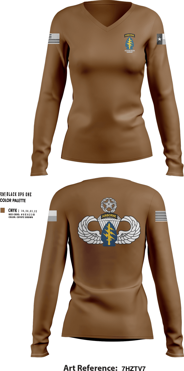 Womens Long Sleeve Vneck Shirt, 197th STSC (SO)(A), National Guard, Teamtime, Team time, sublimation, custom sports apparel, team uniforms, spirit wear, spiritwear, sports uniforms, custom shirts, team store, custom team store, fundraiser sports, apparel fundraiser