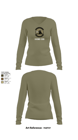 Womens Long Sleeve Vneck Shirt, 102nd CES, Air Force, Teamtime, Team time, sublimation, custom sports apparel, team uniforms, spirit wear, spiritwear, sports uniforms, custom shirts, team store, custom team store, fundraiser sports, apparel fundraiser