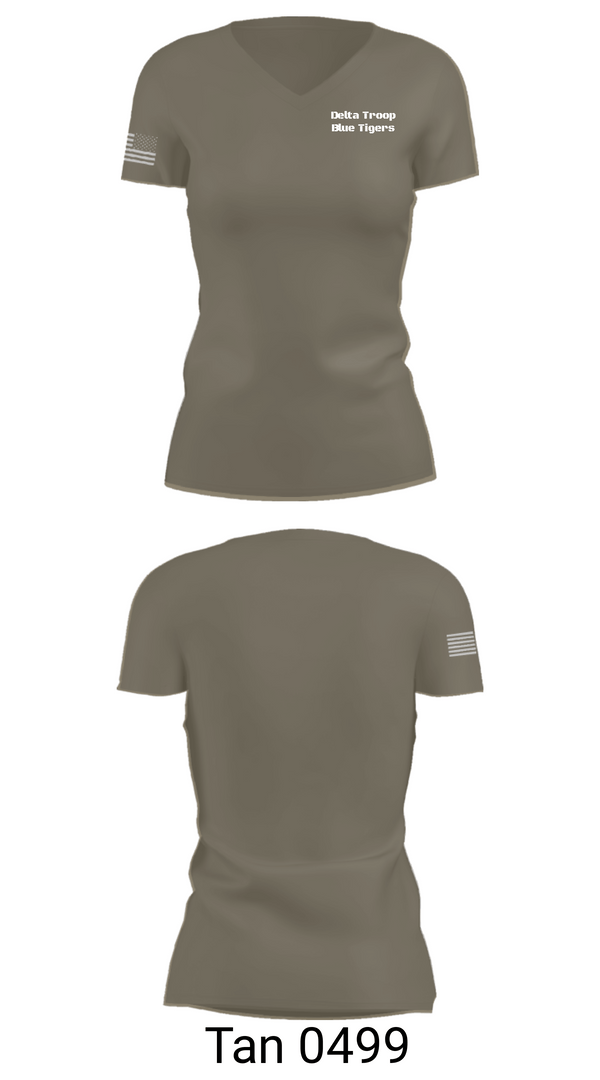 Women's Short Sleeve Vneck Shirt, Delta Troop Blue Tigers, Army, Teamtime, Team time, sublimation, custom sports apparel, team uniforms, spirit wear, spiritwear, sports uniforms, custom shirts, team store, custom team store, fundraiser sports, apparel fundraiser