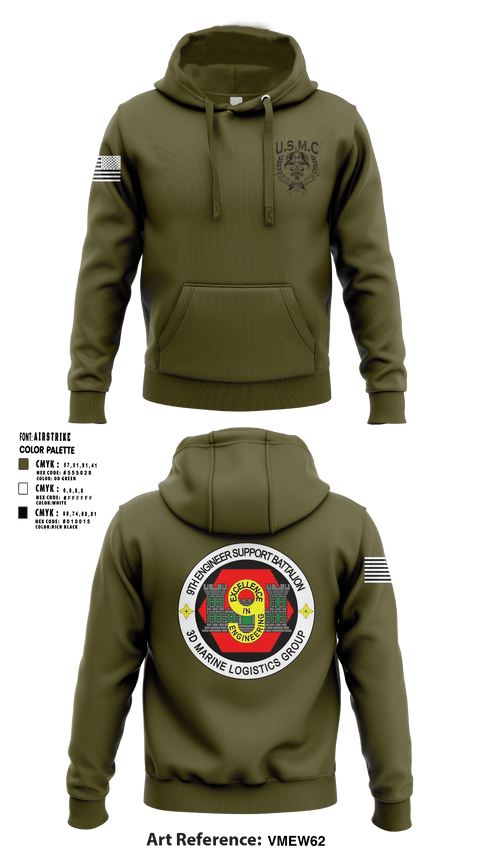 Hoodie, 9th Engineer Support Company, Marines, Teamtime, Team time, sublimation, custom sports apparel, team uniforms, spirit wear, spiritwear, sports uniforms, custom shirts, team store, custom team store, fundraiser sports, apparel fundraiser