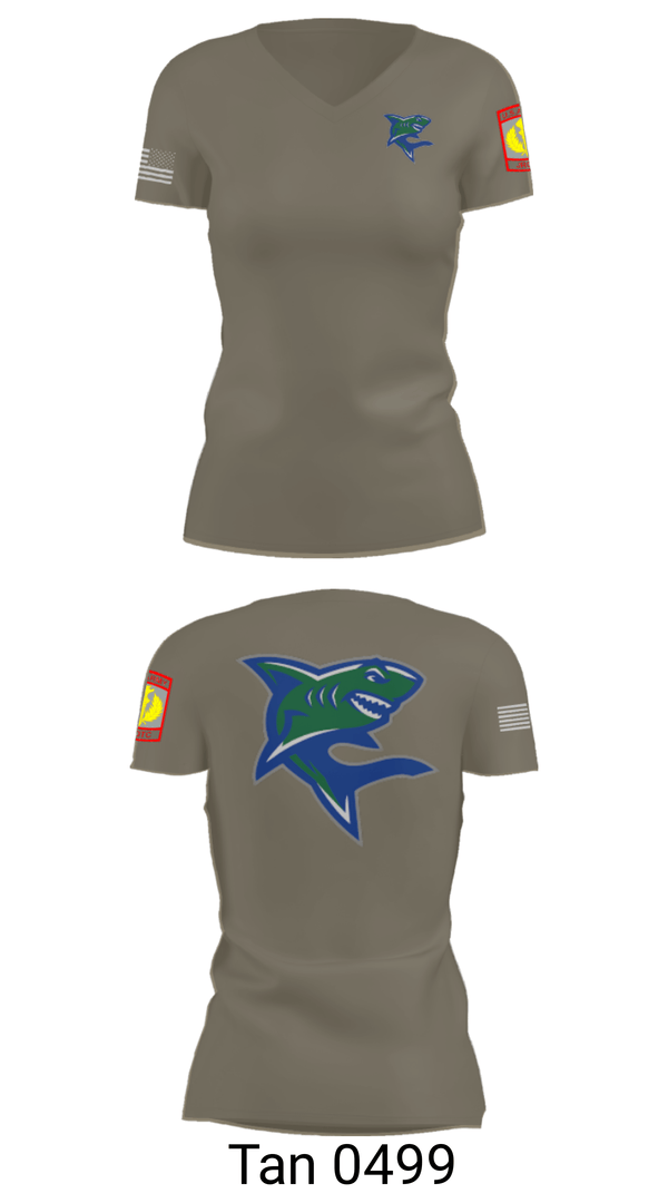 Women's Short Sleeve Vneck Shirt, Bullshark Battalion, Army, Teamtime, Team time, sublimation, custom sports apparel, team uniforms, spirit wear, spiritwear, sports uniforms, custom shirts, team store, custom team store, fundraiser sports, apparel fundraiser