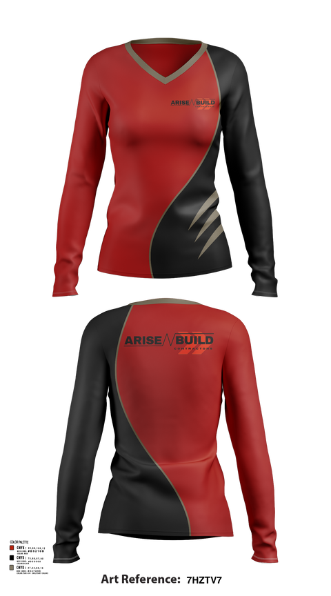 Womens Long Sleeve Vneck Shirt, Arise N Build, , Teamtime, Team time, sublimation, custom sports apparel, team uniforms, spirit wear, spiritwear, sports uniforms, custom shirts, team store, custom team store, fundraiser sports, apparel fundraiser