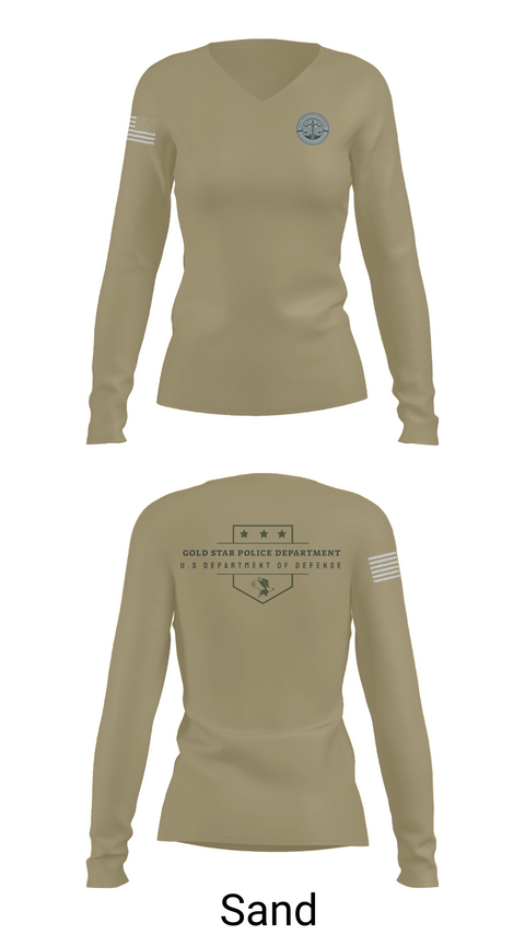 Womens Long Sleeve Vneck Shirt, GOLD STAR POLICE DEPARTMENT, , Teamtime, Team time, sublimation, custom sports apparel, team uniforms, spirit wear, spiritwear, sports uniforms, custom shirts, team store, custom team store, fundraiser sports, apparel fundraiser