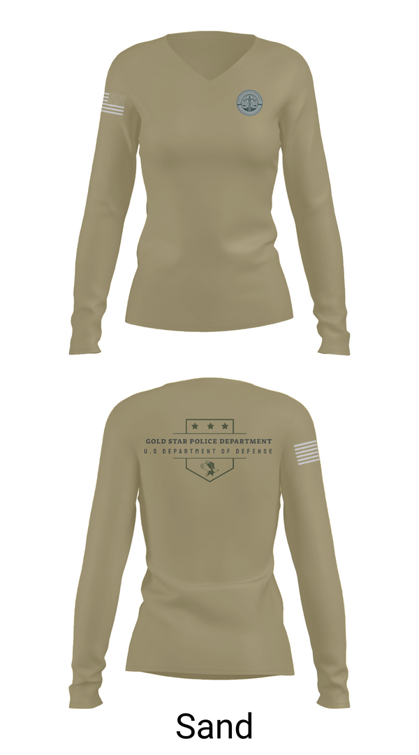 Womens Long Sleeve Vneck Shirt, GOLD STAR POLICE DEPARTMENT, , Teamtime, Team time, sublimation, custom sports apparel, team uniforms, spirit wear, spiritwear, sports uniforms, custom shirts, team store, custom team store, fundraiser sports, apparel fundraiser