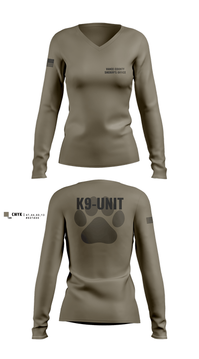 Vance County Sheriff's Office  K9 Unit 48237740 Women's Long Sleeve V-neck Shirt - 3