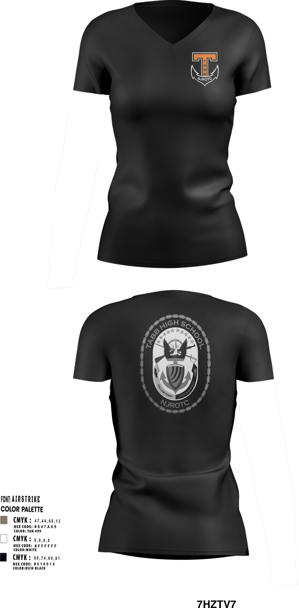 Womens Short Sleeve Vneck Shirt, Tabb NJROTC, Navy, Teamtime, Team time, sublimation, custom sports apparel, team uniforms, spirit wear, spiritwear, sports uniforms, custom shirts, team store, custom team store, fundraiser sports, apparel fundraiser